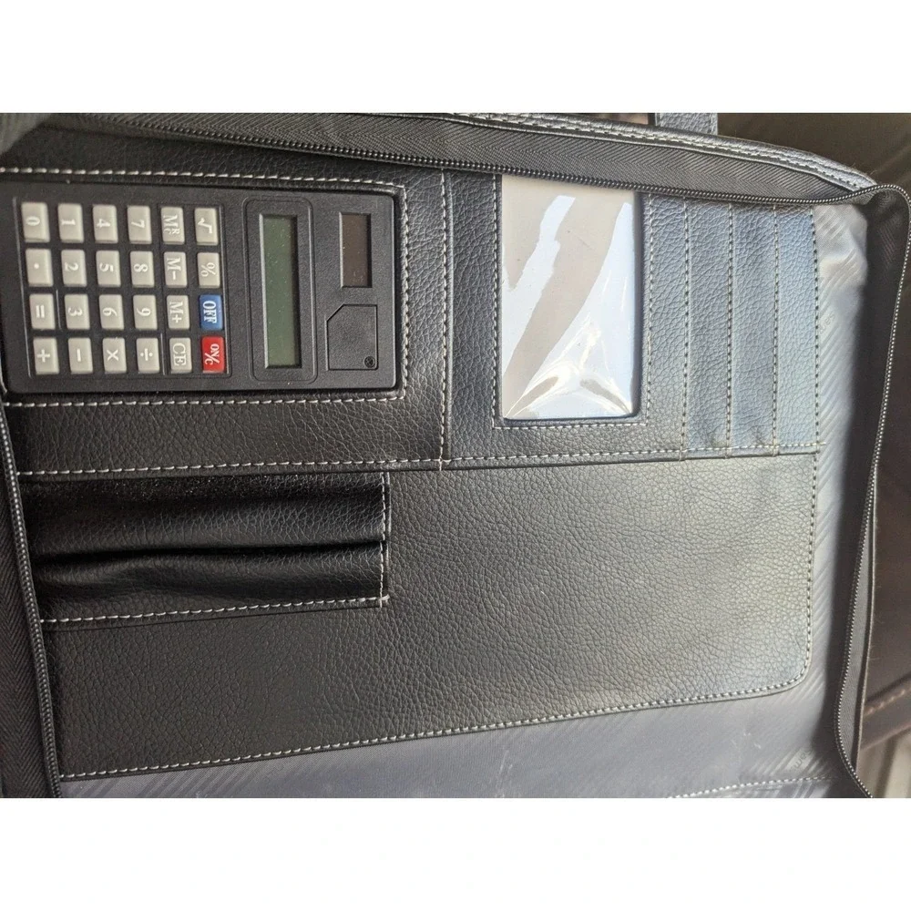 Samsonite Black Leather Computer Briefcase Calculator Shoulder Strap Vintage
